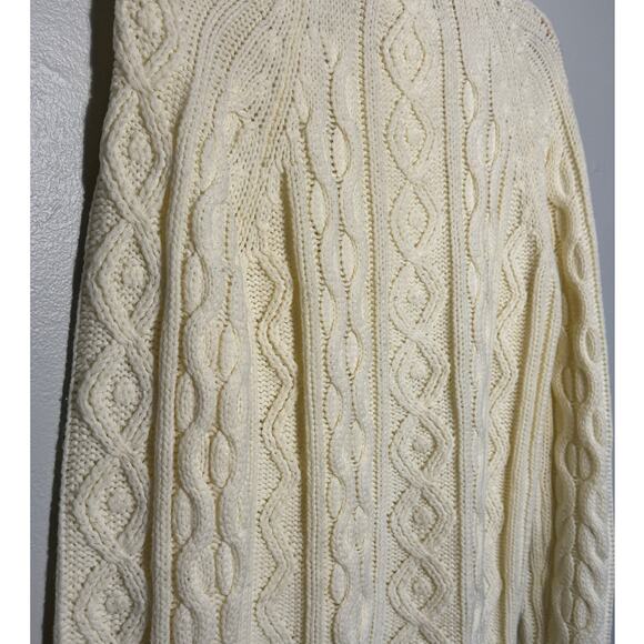 Vintage Men's L Kings Road Sears Chunky Cream Cable Knit Fisherman Crew Sweater - Picture 4 of 4